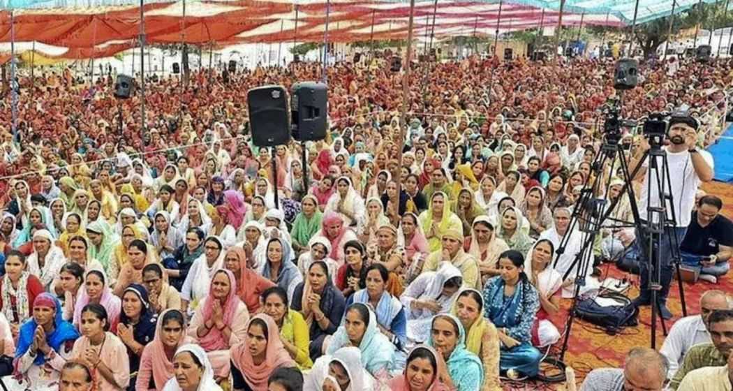 Devotees at the religious gathering where a stampede broke out In Hathras district.