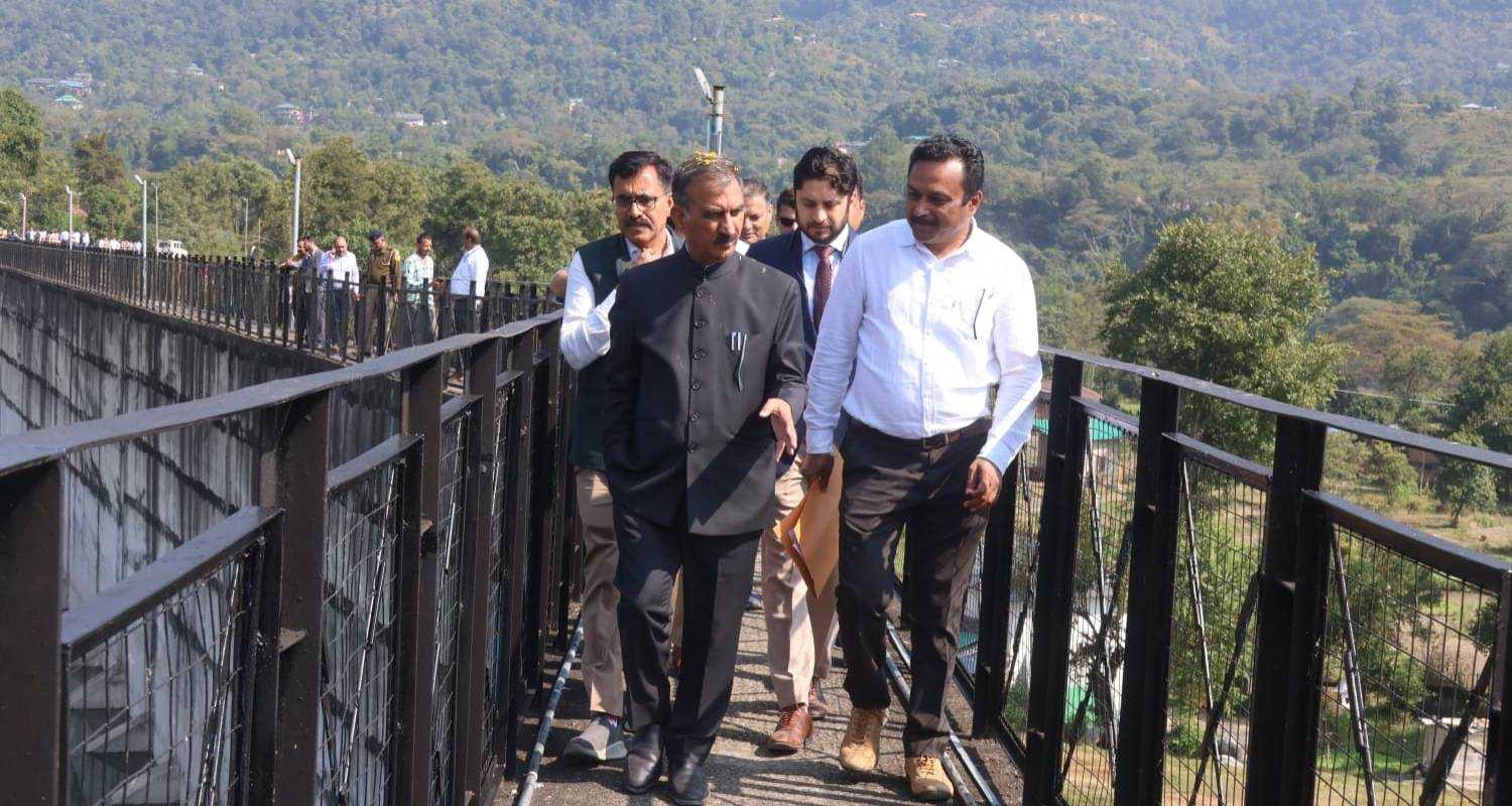 CM Sukhu inspecting the site of the Uhl project in Mandi, Himachal Pradesh.