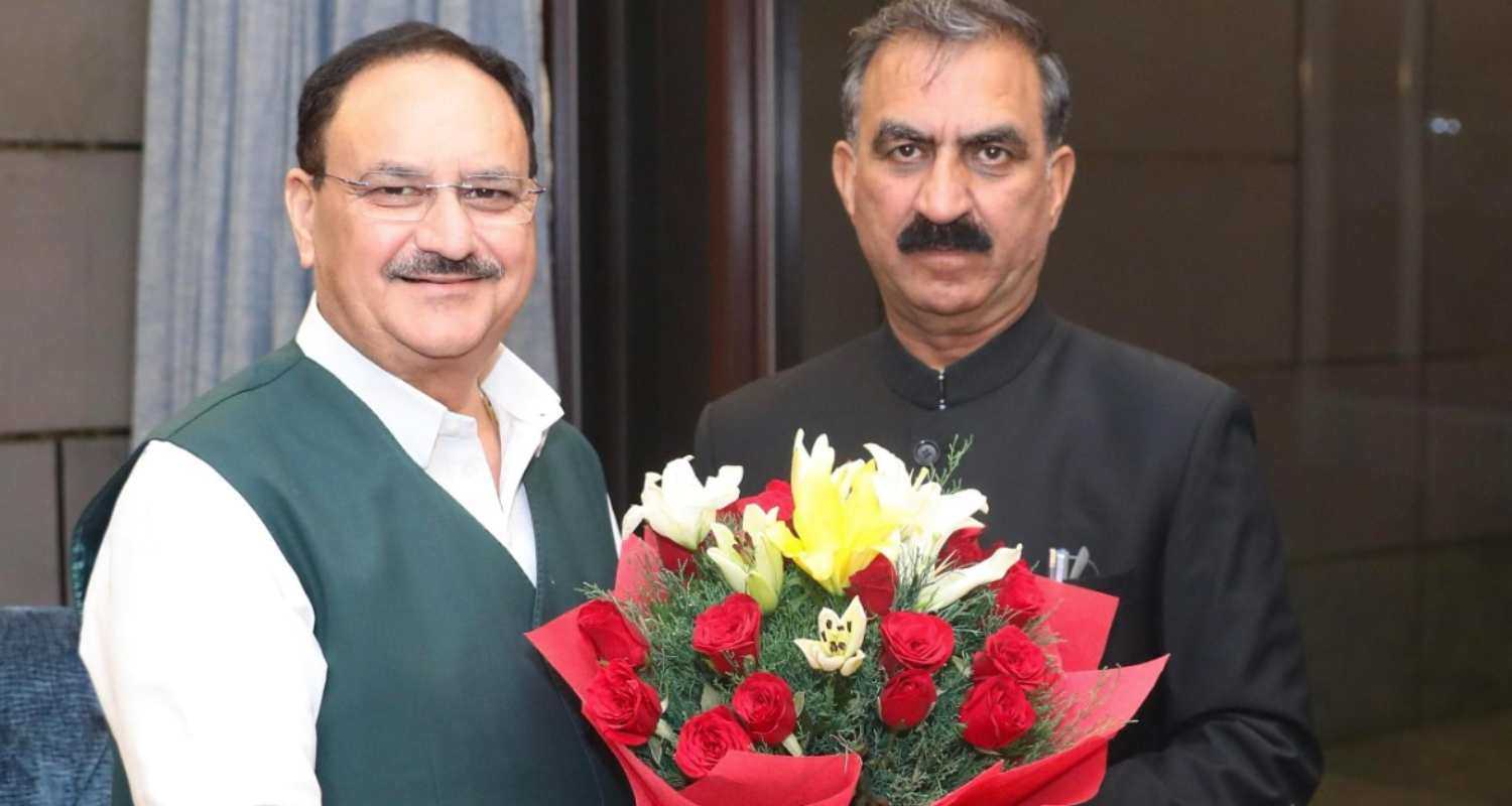 Union Health Minister J P Nadda with Himachal Chief Minister, Sukhvinder Singh Sukhu. 