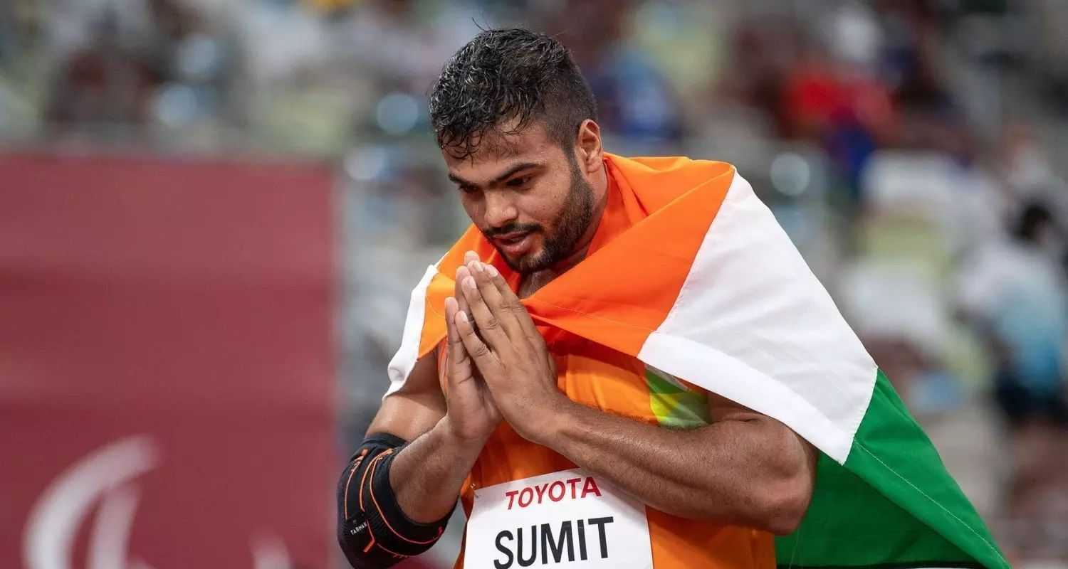 Sumit Antil after securing Gold at the Paris games.