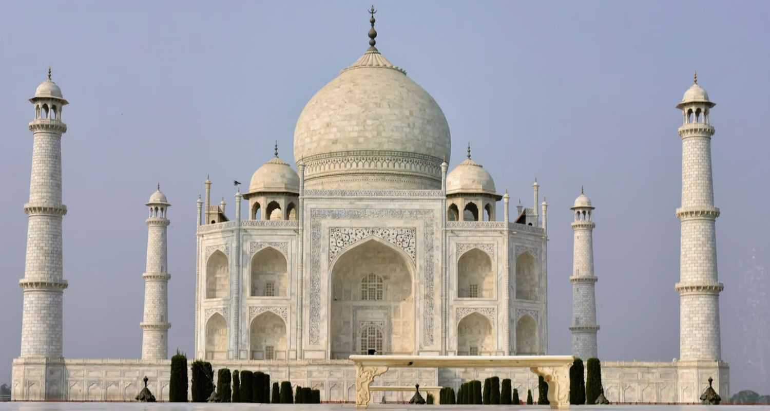 The Taj Mahal in Agra Uttar Pradesh shining bright on a sunny day