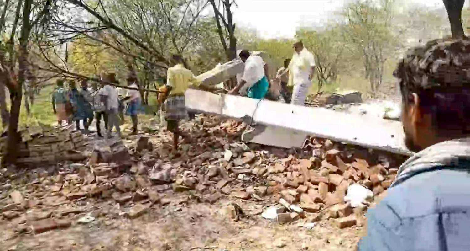 Locals near the fire-cracker factory where a blast took place claiming lives of eight people, in Virudhunagar, Tamil Nadu. 