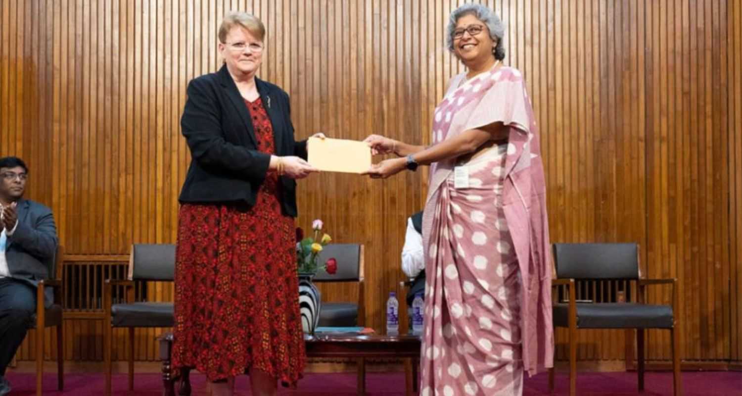 Dr Jacqueline Hughes, Director General of ICRISAT (left) and Ms Sreelata Chebrol, Trustee of Kriti Social Initiatives collaborate to uplift women.