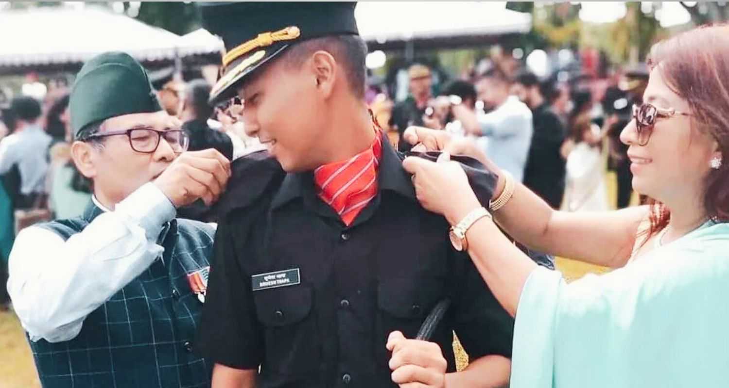 Army Captain Brijesh Thapa with his parents at the passing-out parade ceremony.