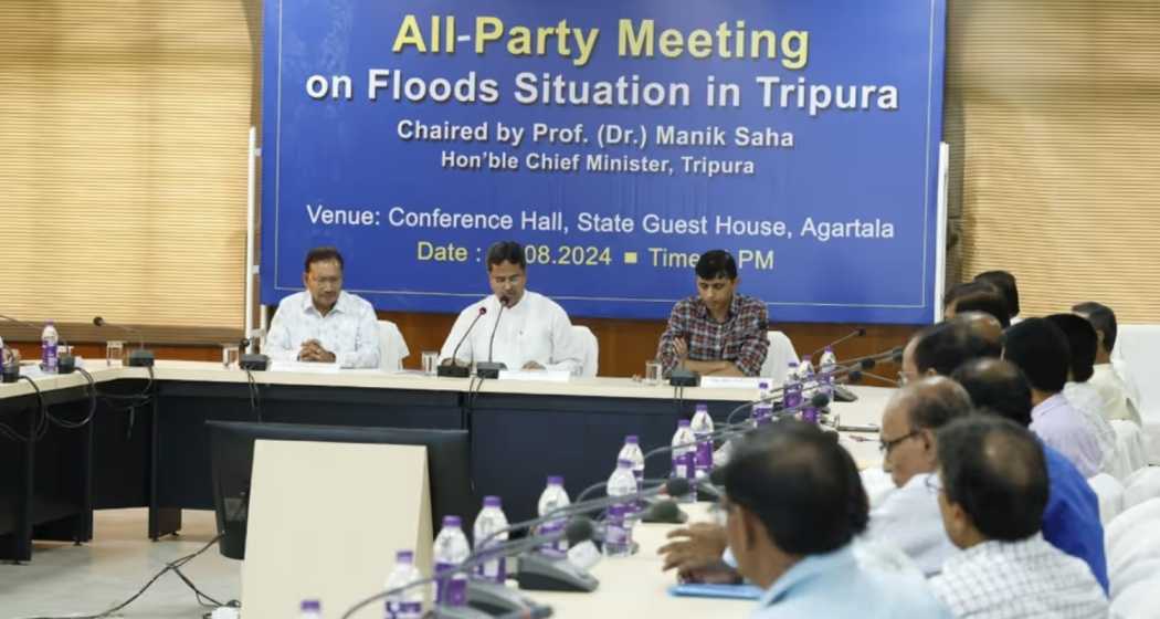 Leaders of the ruling and opposition political parties in Tripura collaborate on a long-term flood relief plan.