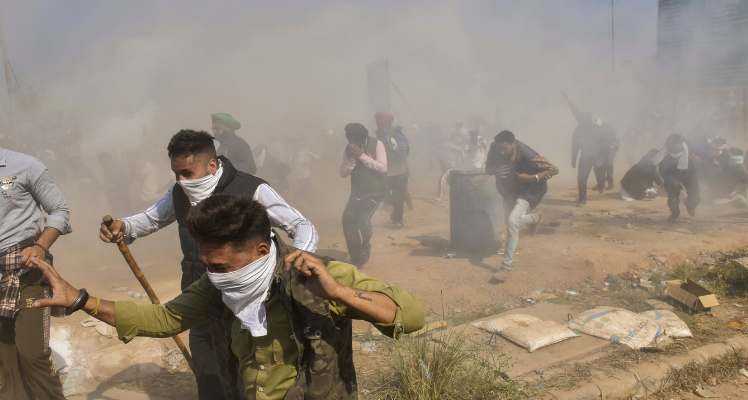 Tear gas being fired upon the protesting farmers at the Shambhu Border during the Samyukta Kisan Morcha’s (SKM) ‘Bharat Bandh’. 