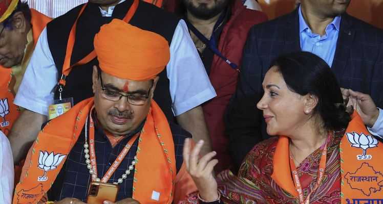  Chief Minister Bhajan Lal Sharma along with deputy chief minister Divya Kumari. Rajasthan assembly results were announced on December 3 with the saffron party winning 115 seats. 