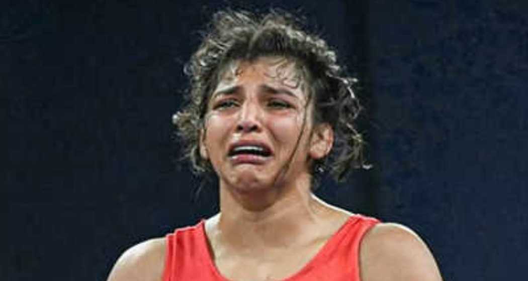 Sobbing Nisha Dahiya after losing her quarter-finals to North Korea's Pak Sol Gum.