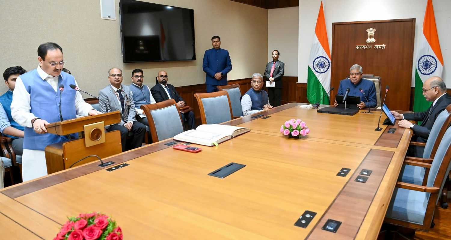 BJP President J P Nadda takes Oath in the Upper House of the Parliament.