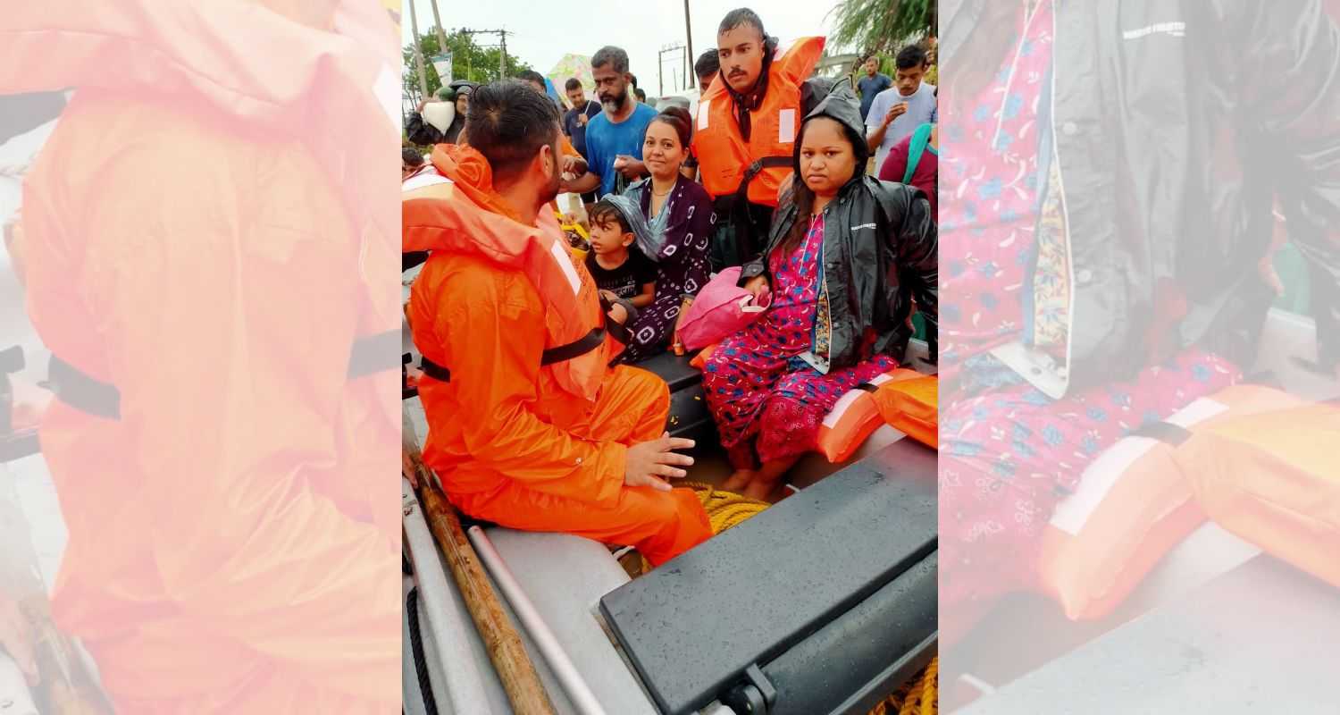 Indian Navy Assists Gujarat Flood Victims With Rescue Teams.