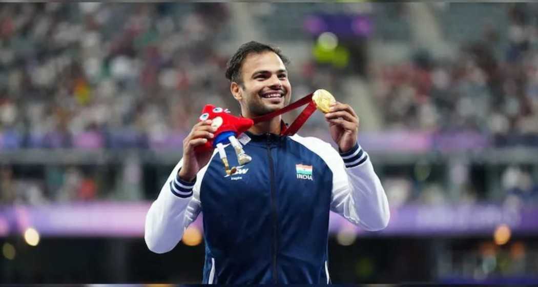 Para javelin thrower Sumit Antil after winning his gold medal match. 