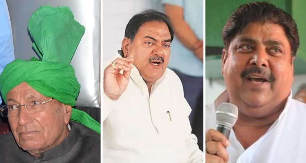 From left to right: Om Prakash Chautala, Abhay Chautala, and Ajay Chautala. File Photo.