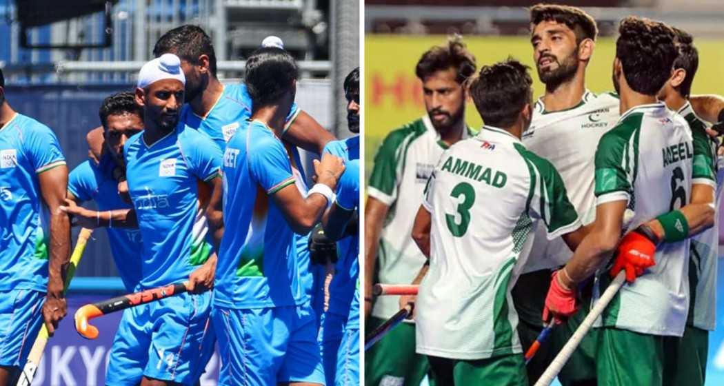 From left to right: Indian Hockey team and Pakistan Hockey team in their respective matches in the Asian hockey Champions Trophy. File Photo. 