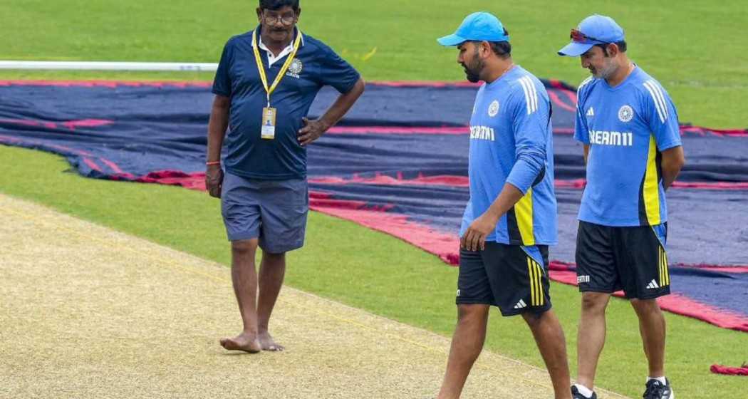 Indian cricket team head coach Gautam Gambhir and captain Rohit Sharma inspects pitch in Kanpur. Image taken from X. 