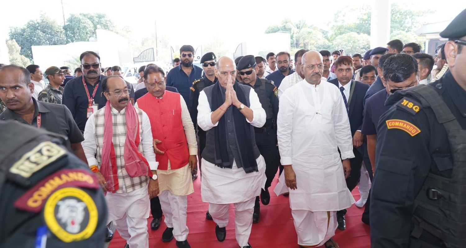 Defence Minister Rajnath Singh in Chhattisgarh with Chhattisgarh CM Vishnu Deo Sai. Image X.