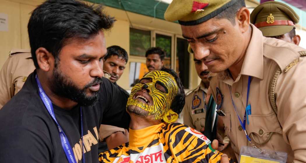 A Bangladeshi supporter after he was heckled by miscreants during the first day of the 2nd cricket Test match between India and Bangladesh at the Green Park Stadium, in Kanpur, Friday, Sept. 27, 2024. 