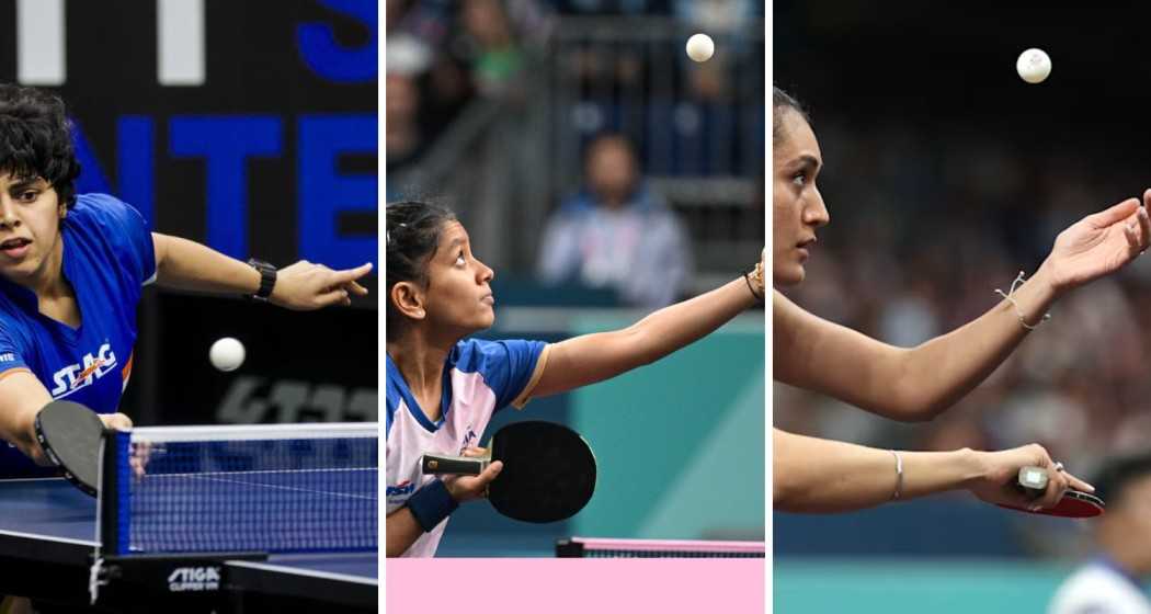 Archana Kamath, Sreeja Akula,and Manika Batra in action in RO-16 at Paris Olympics.