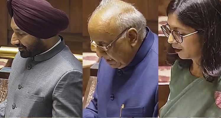 Satnam Singh Sandhu, Narain Dass Gupta and Swati Maliwal during their oath ceremony on Wednesday. 