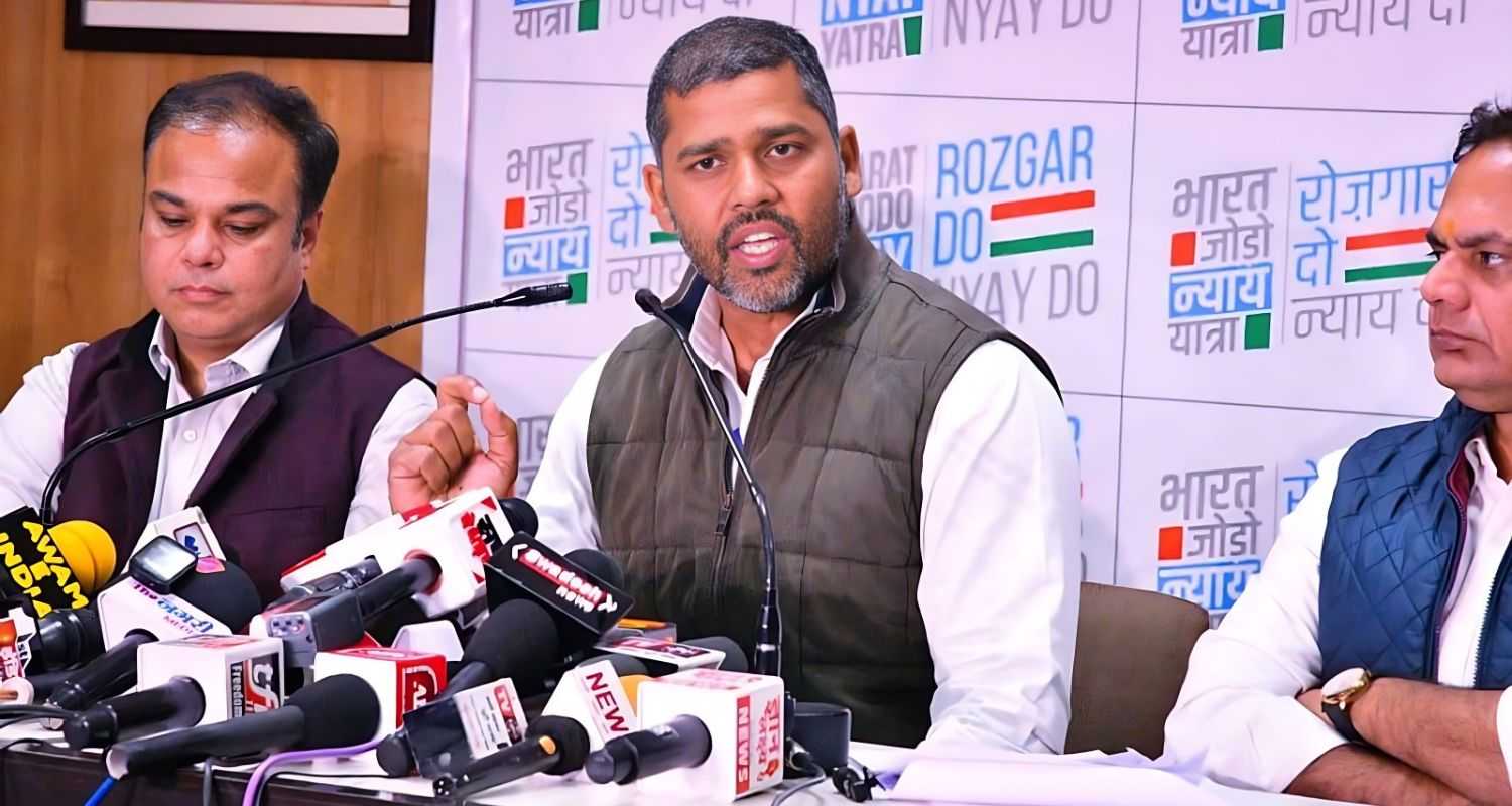 Ashok Chandna, Congress PCC Leader Rajasthan while briefing the media. Image X.