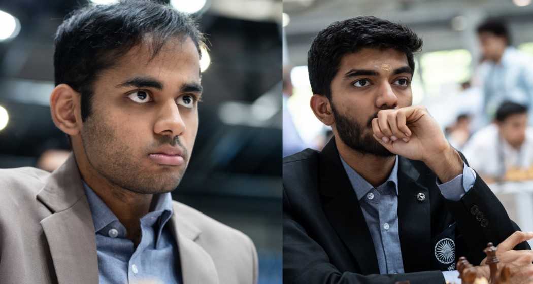 (L-R) Arjun Erigaisi and D Gukesh in their respective matches at 45th Chess Olympiad. Images taken from X.