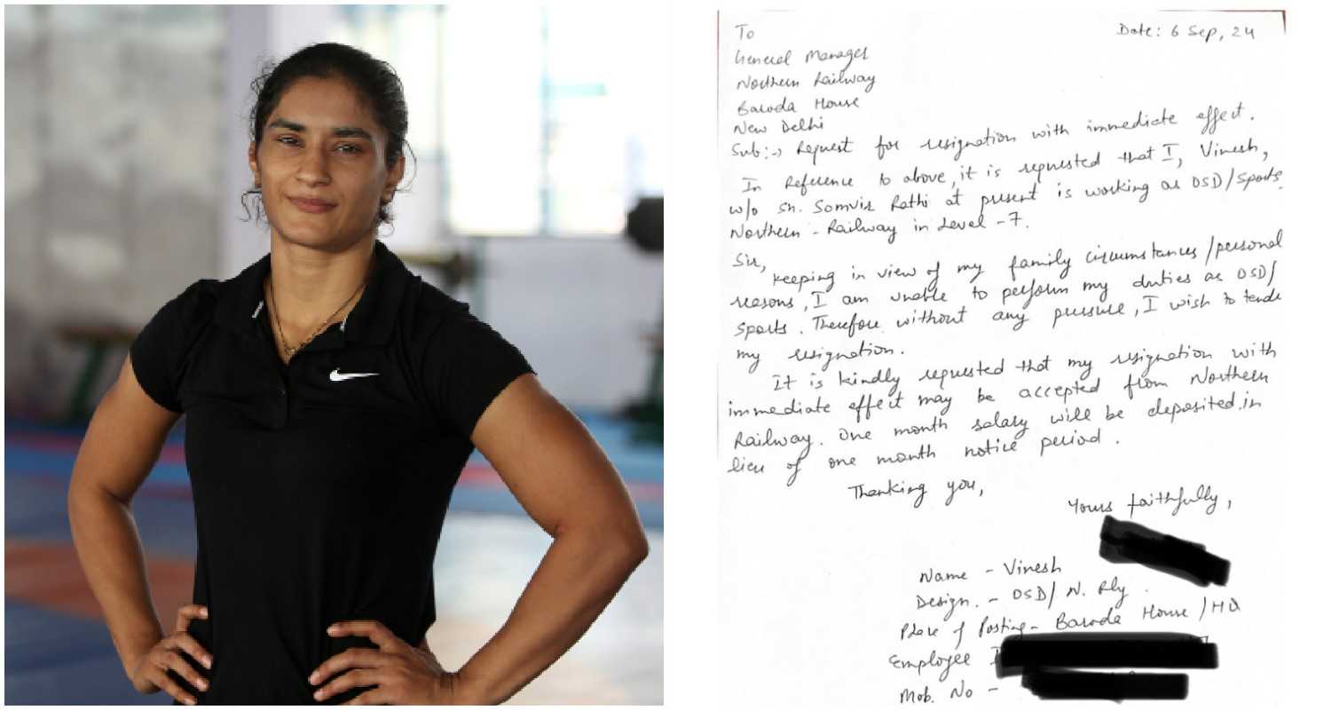 Vinesh Phogat’s resignation letter to Indian Railways.