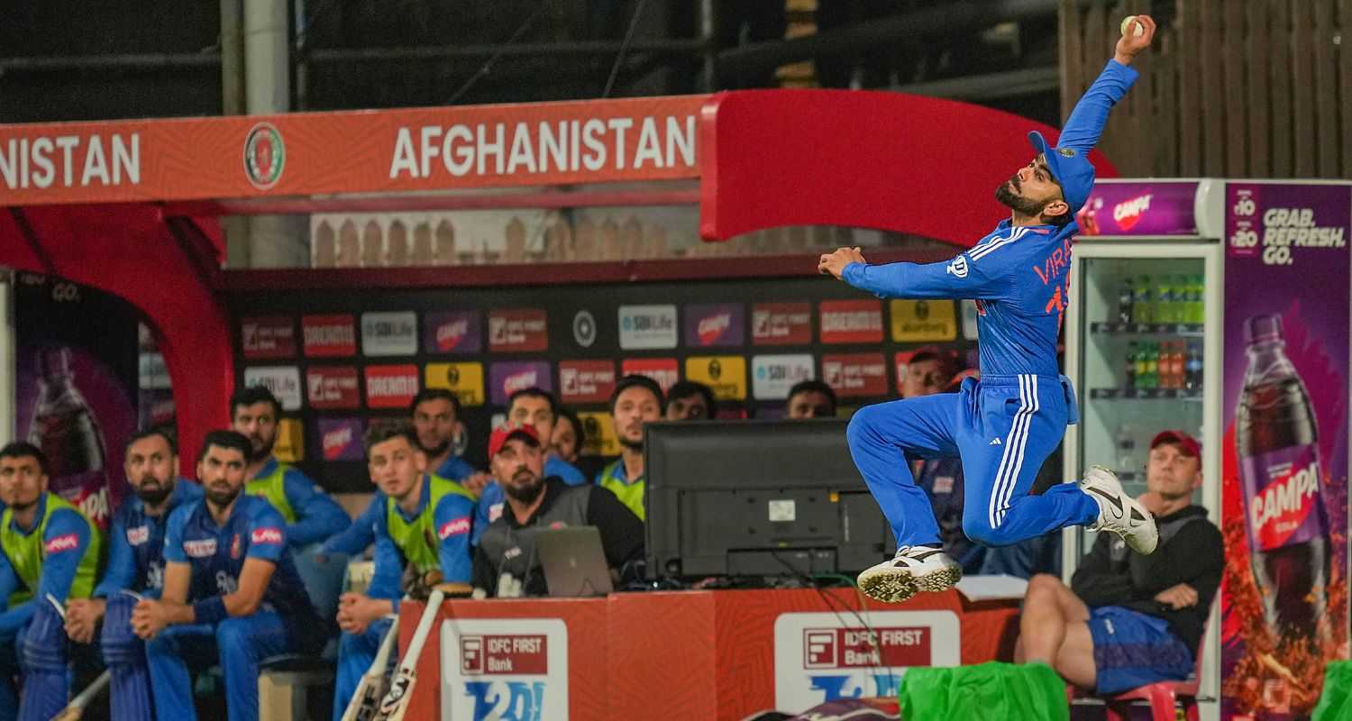 Indian cricket superstar Virat Kohli takes a catch during a One Day International match against South Africa. File photo.