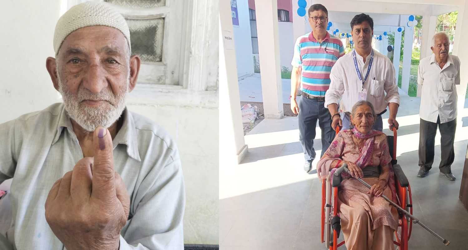 Voters in Baramulla post polling. 