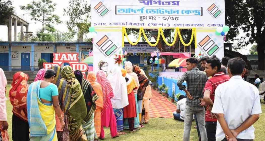 Long queues of voters, at polling stations in West Bengal's Cooch Behar casting their vote in the first phase of Lok Sabha elections.