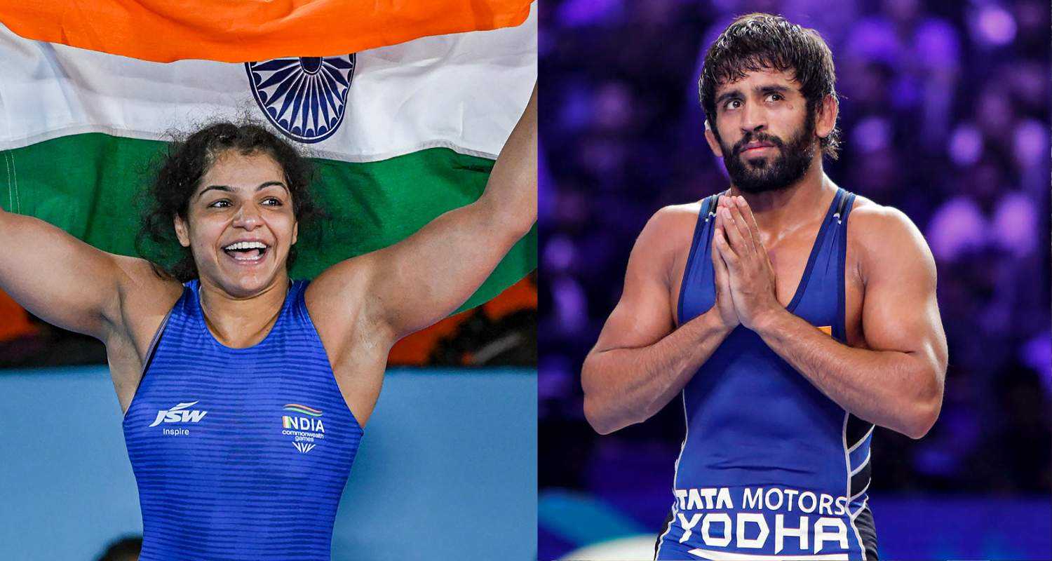 Wrestlers Sakshi Malik and Bajrang Punia. 