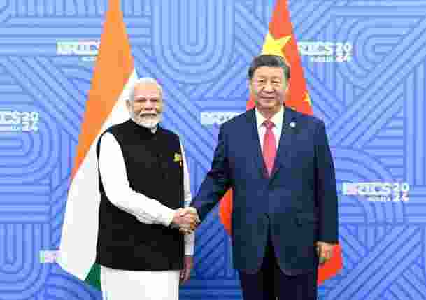 Prime Minister Narendra Modi with Chinese President Xi Jinping during a bilateral meeting on the sidelines of the BRICS Summit in Kazan on Wednesday, Oct. 23, 2024 |