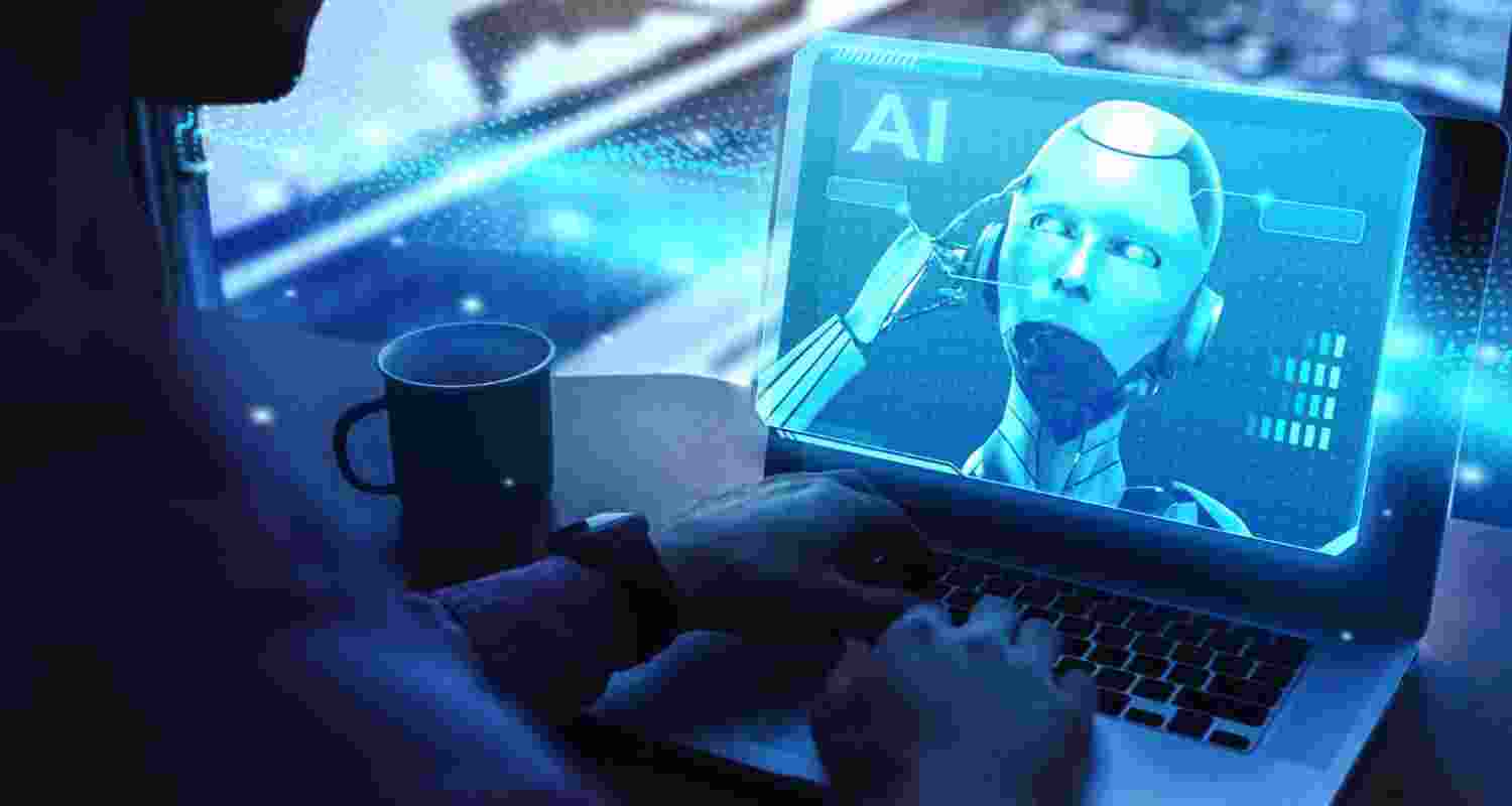 A person looks at an AI assistant on the screen.
