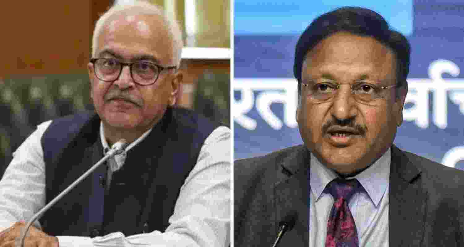 Union Home Secretary Ajay Bhalla (left), Chief Election Commissioner Rajiv Kumar (right).