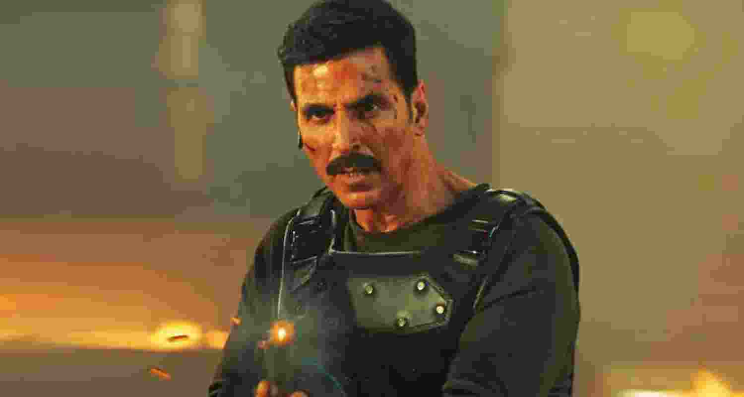 Akshay Kumar in a scene in his upcoming bollywood action film.