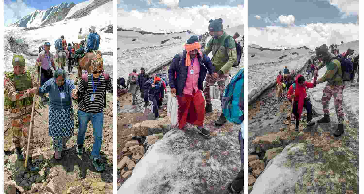 5,600 pilgrims embark on Amarnath Yatra despite heavy rains. 