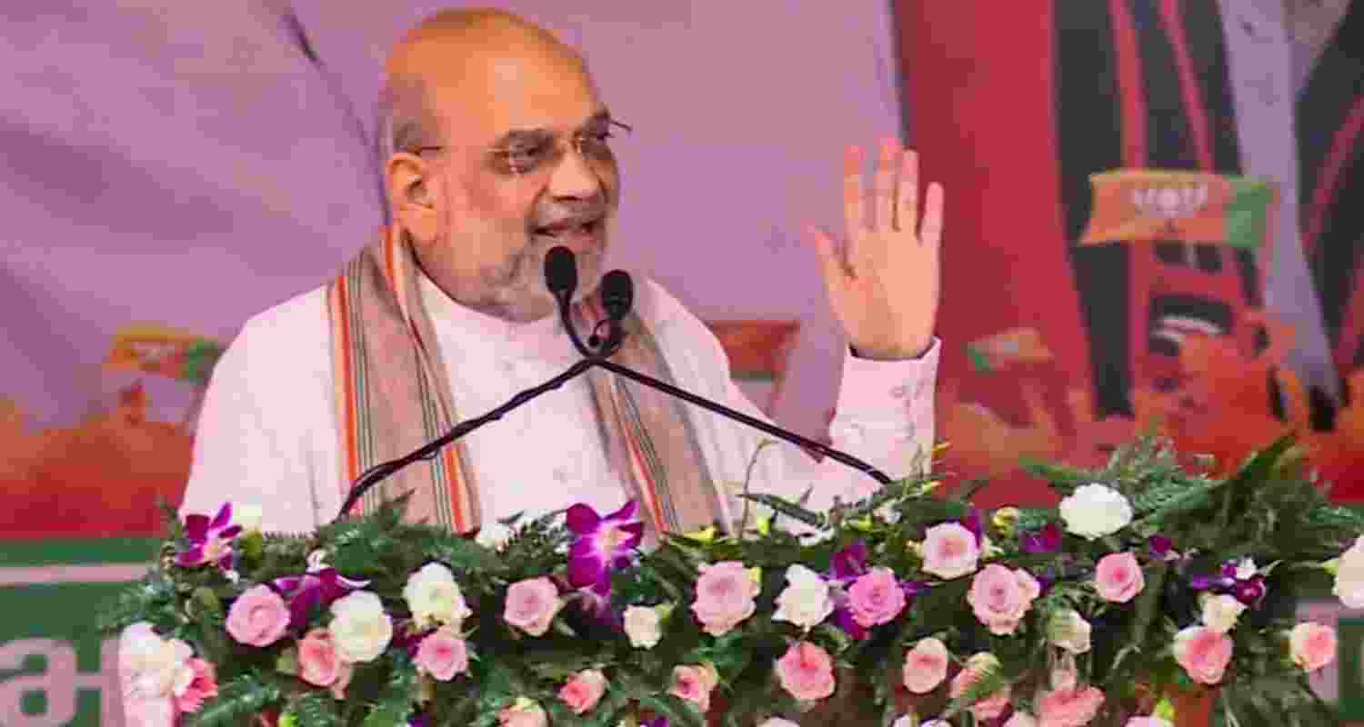 Union Home Minister Amit Shah addresses a public meeting ahead of Haryana Assembly elections, at Mulana in Ambala district of Haryana. 