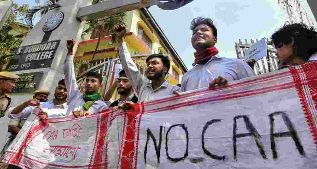 College students protest against CAA a day after the Ministry of Home Affairs notified the rules for implementation of the Citizenship (Amendment) Act, in Guwahati.