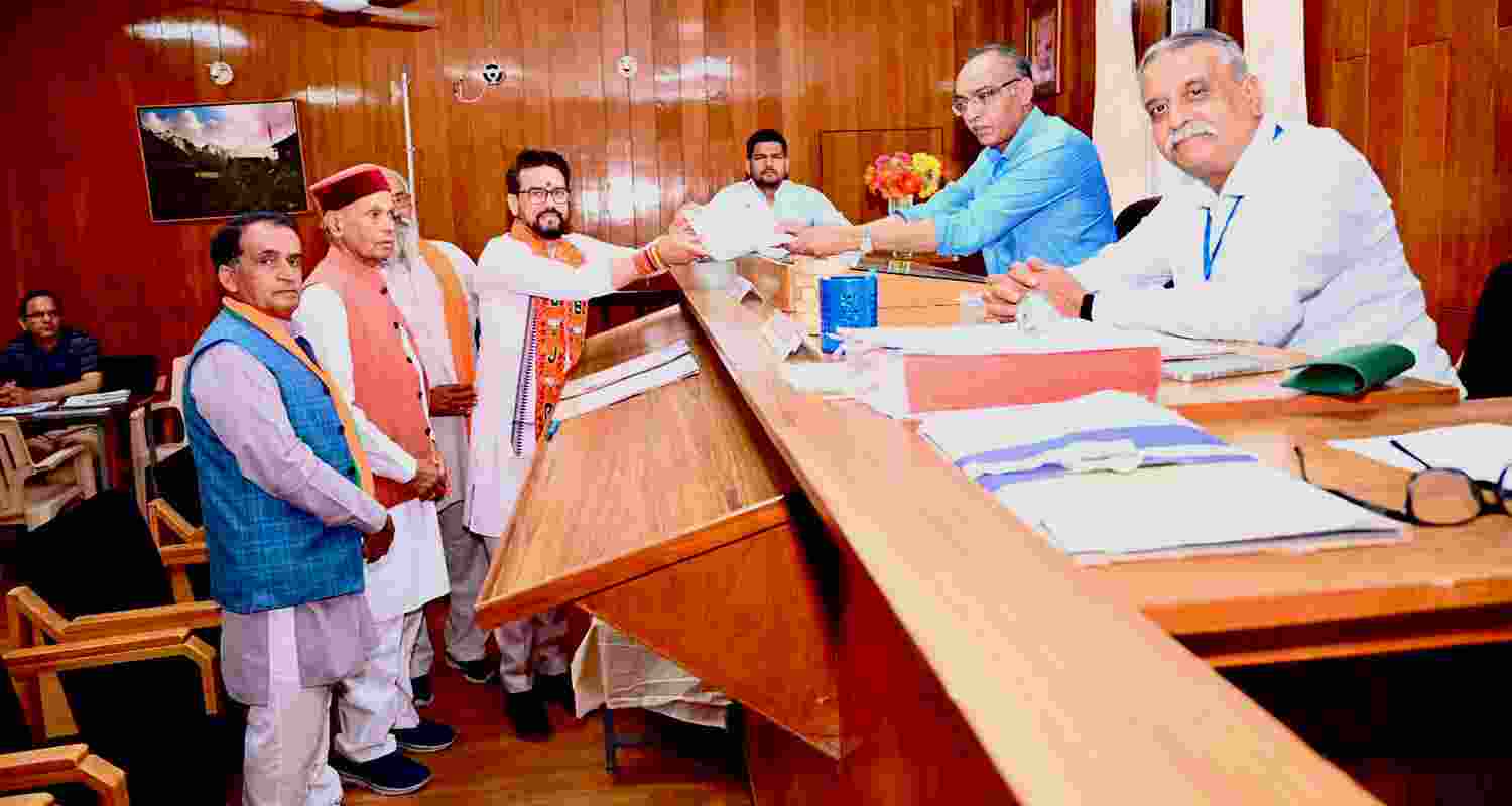 Union Minister Anurag Thakur filed his nominations for Hamirpur Lok Sabha seat on Monday.