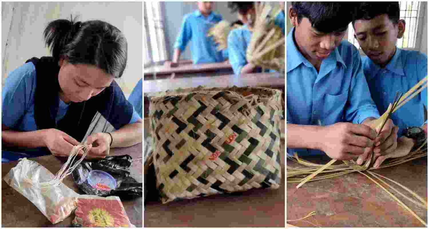 Students in Arunachal Pradesh school showcase creativity with handmade crafts.