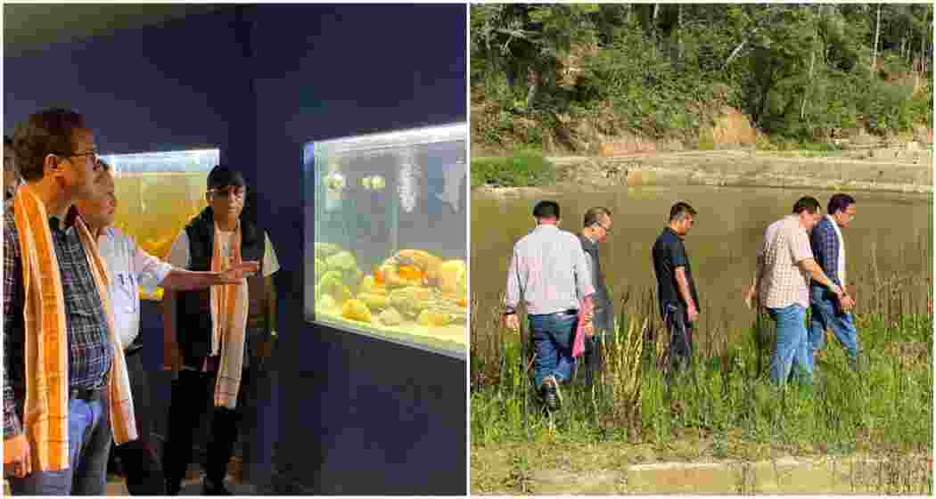 Officials inspect the ongoing development at the integrated aqua park and aqua museum in Tarin, Arunachal's Ziro.