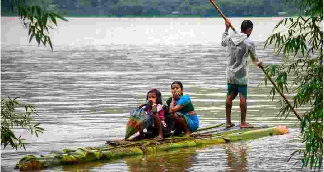 A photo from a flooded area in Assam.