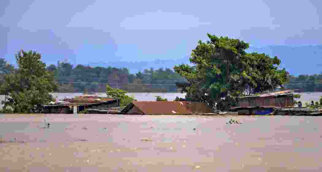 Houses seen submerged amid floods, in Morigaon district, Wednesday, July 3, 2024.