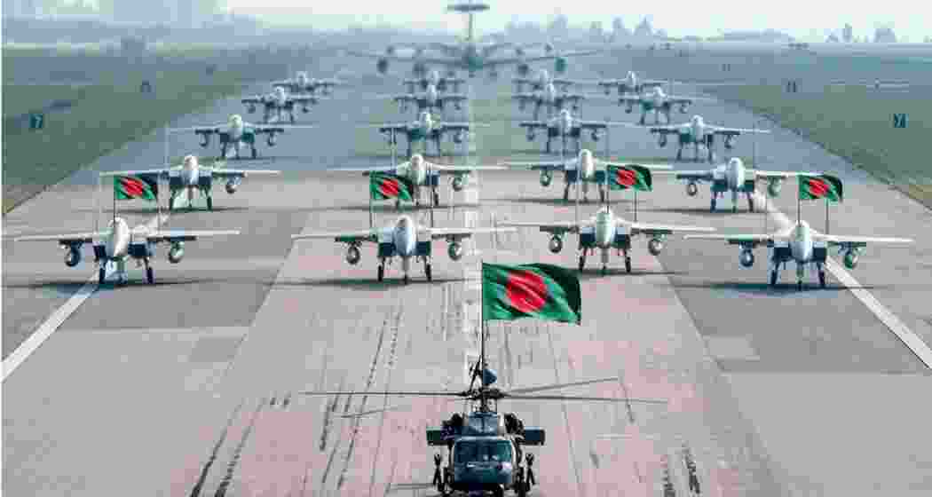 A Bangladesh Air Force fleet showcases its might during an exercise.