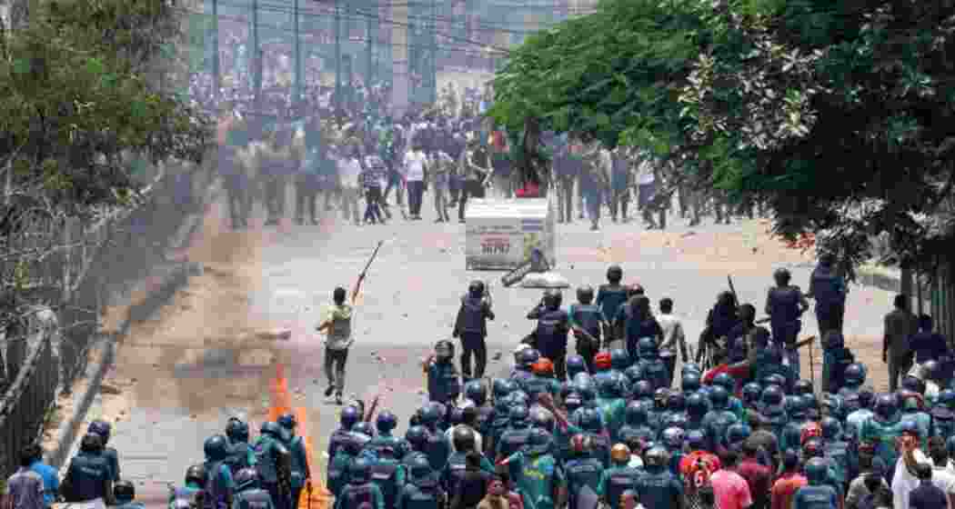 Anti-quota supporters clash with police and Awami League supporters in Dhaka, Bangladesh. 