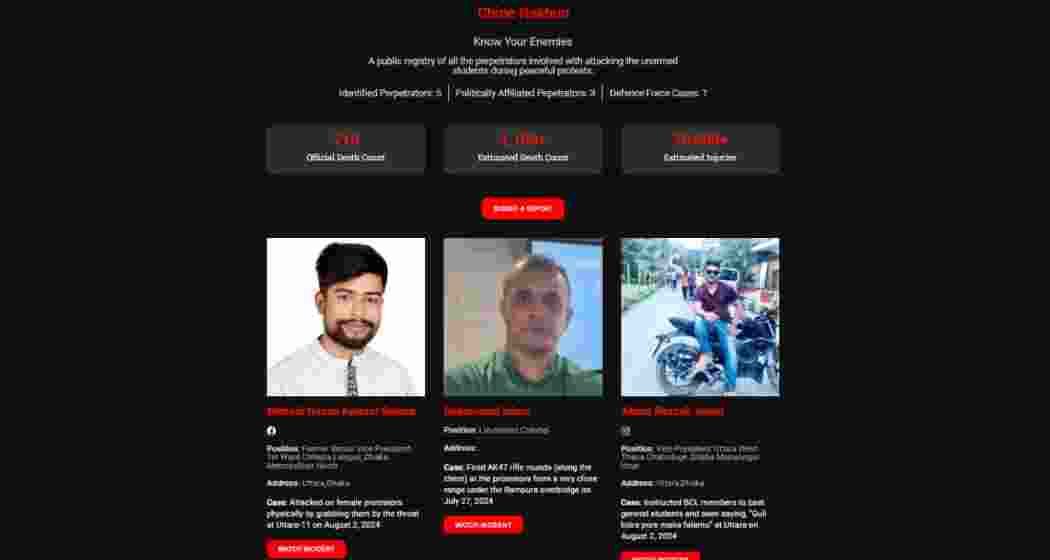 Students in Bangladesh launched their website, chinerakhun.com, dedicated to documenting police brutality and violence against protesters.