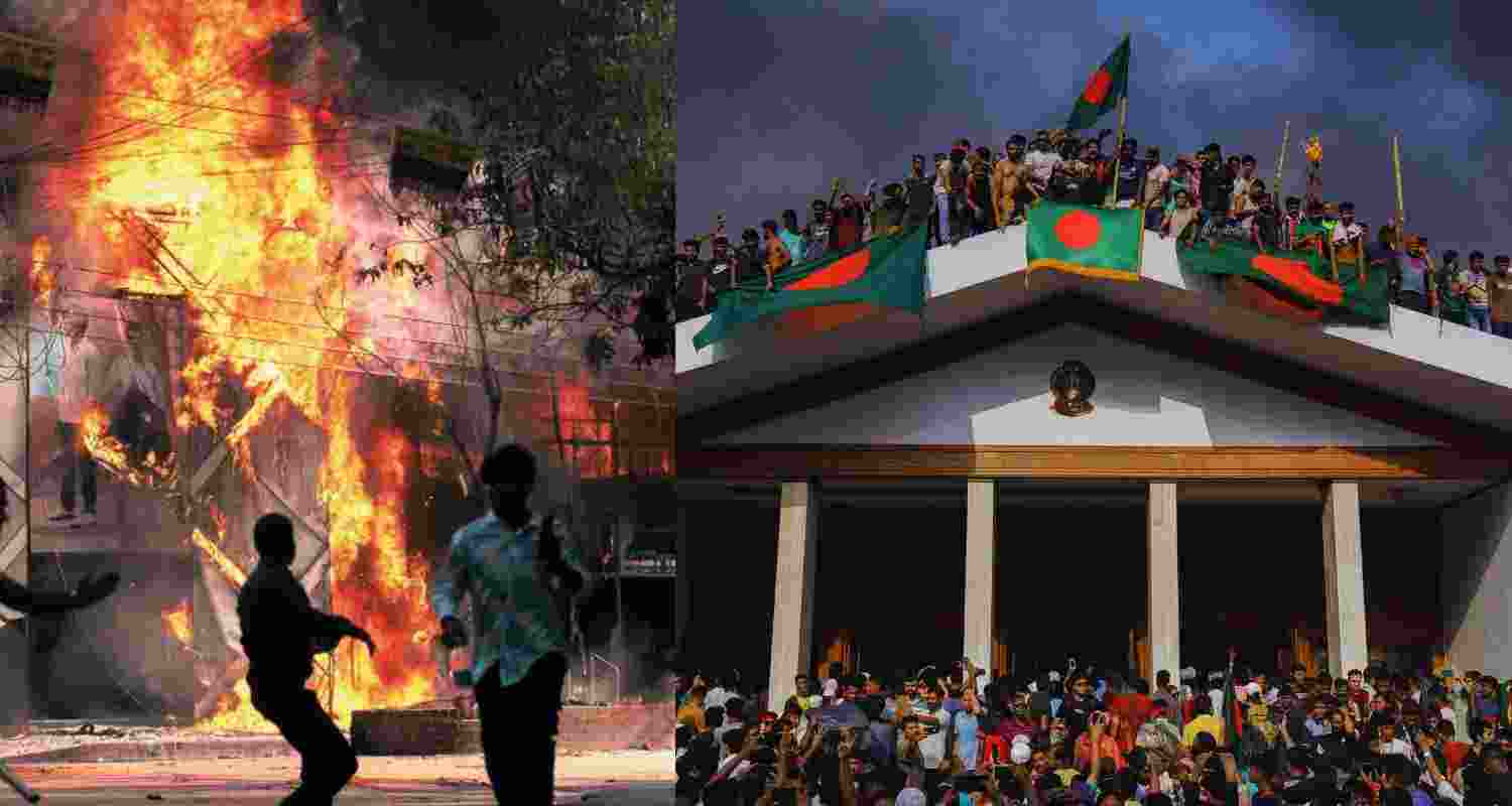 People gather around the residence of Bangladeshi prime minister in Dhaka. 