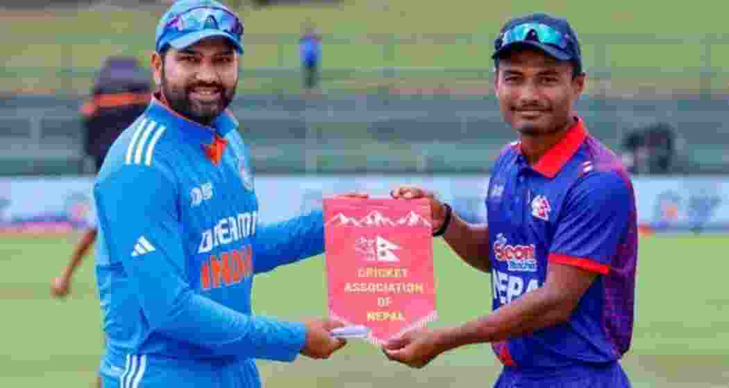 Indian captain Rohit Sharma and Nepal's captain Rohit Kumar Paudel