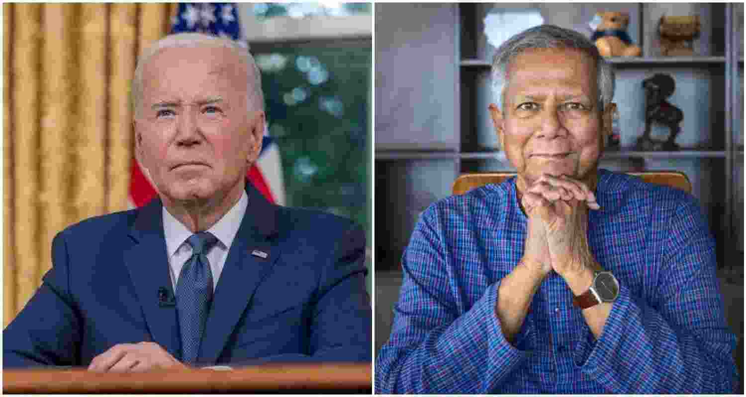 US President Joe Biden (L), Muhammad Yunus (R), a Nobel laureate, is set to take oath as the head of Bangladesh's interim government on Thursday. 