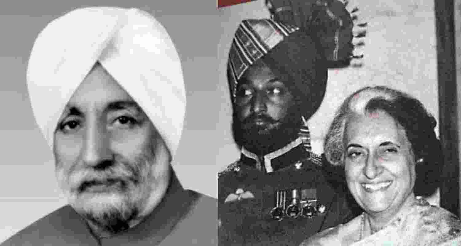 Former Punjab CM Beant Singh(left), and former Indian PM Indira Gandhi with her assassin Beant Singh (right).