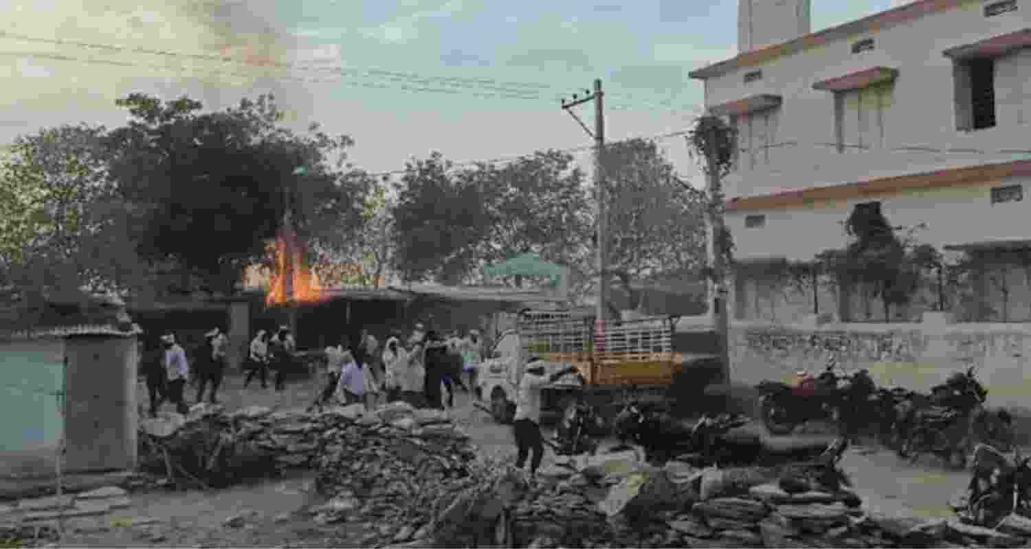 A scene from the violent clash following the polls which claimed the life of one and left several others injured on Monday in Bihar's Saran district.