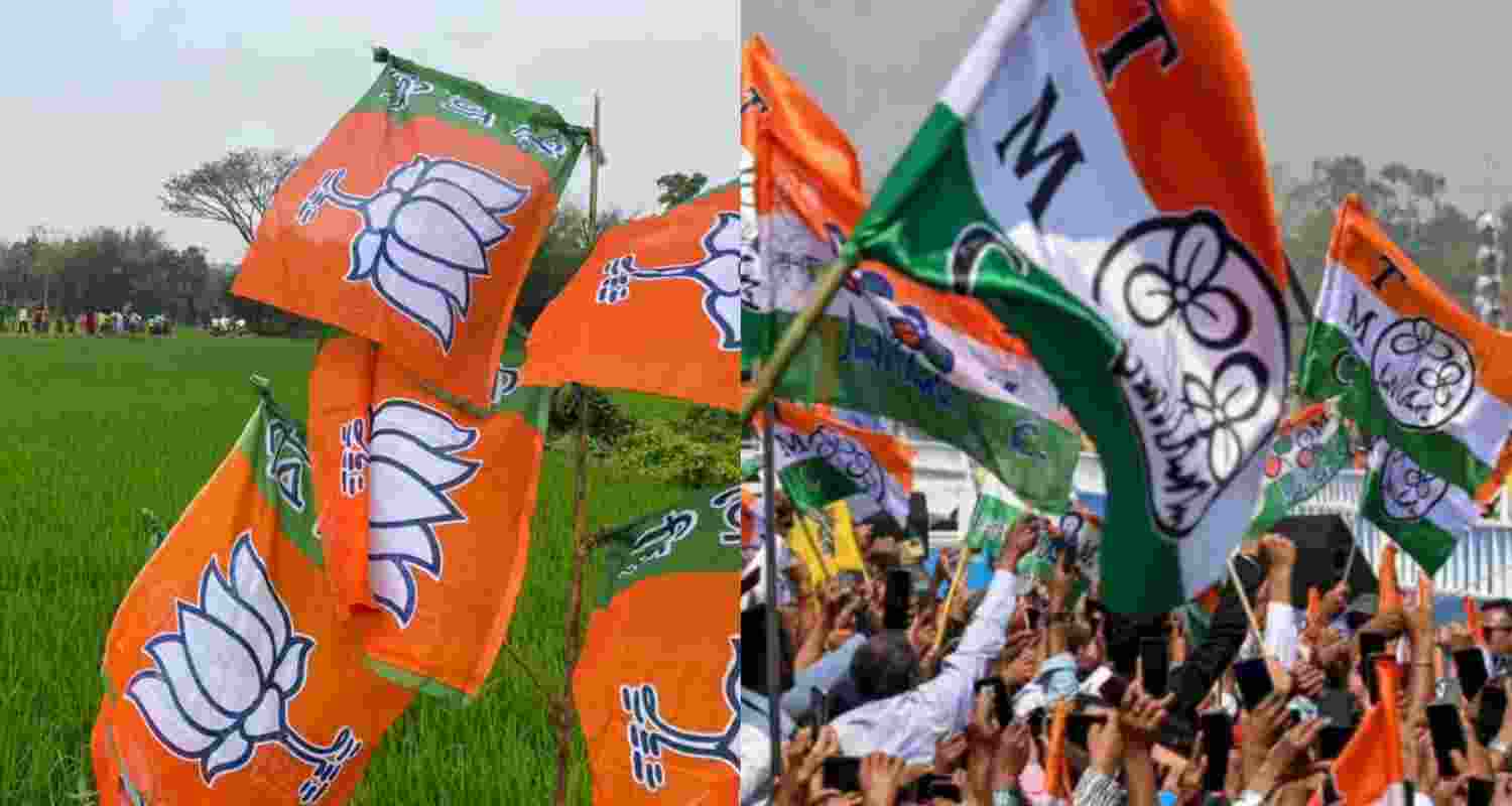 BJP and TMC flags.